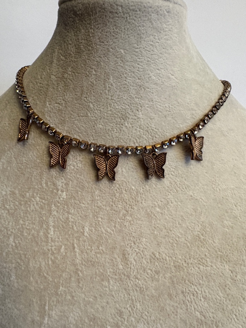 Butterfly Charm Rhinestone Choker Necklace Bronze | Y2K Fairy Grunge Coquette